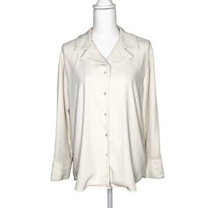 M.M. LaFleur Cream Button Down Blouse Top Convertible Notch Collar Large